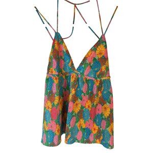 2/$30 ZARA Small Floral Print Multicolor Strappy Babydoll Top Crisscross Back